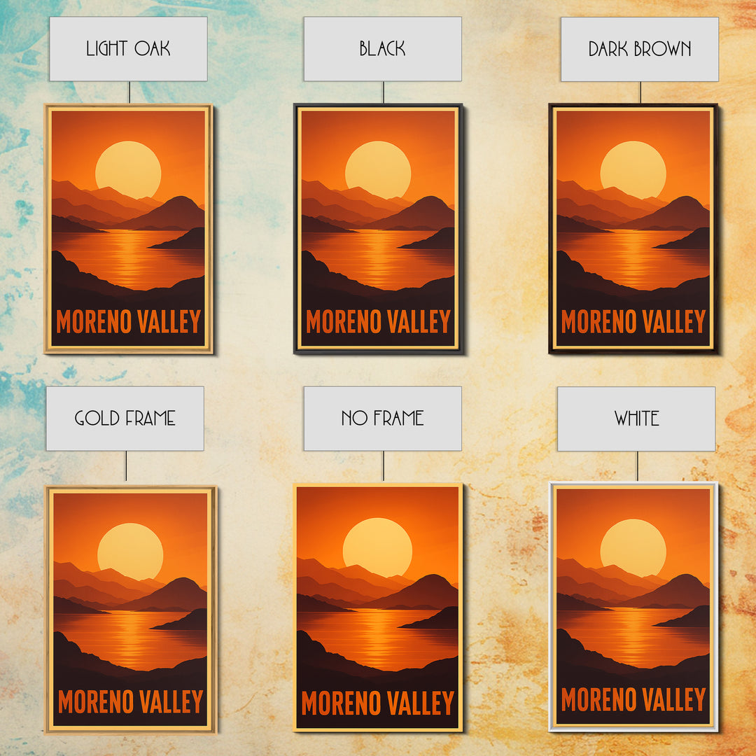 Moreno Valley Travel Poster, Framed Canvas Print, Gold Art Deco Poster Art, Moreno Valley Travel Art, Watercolor Skyline Art, City Art Print
