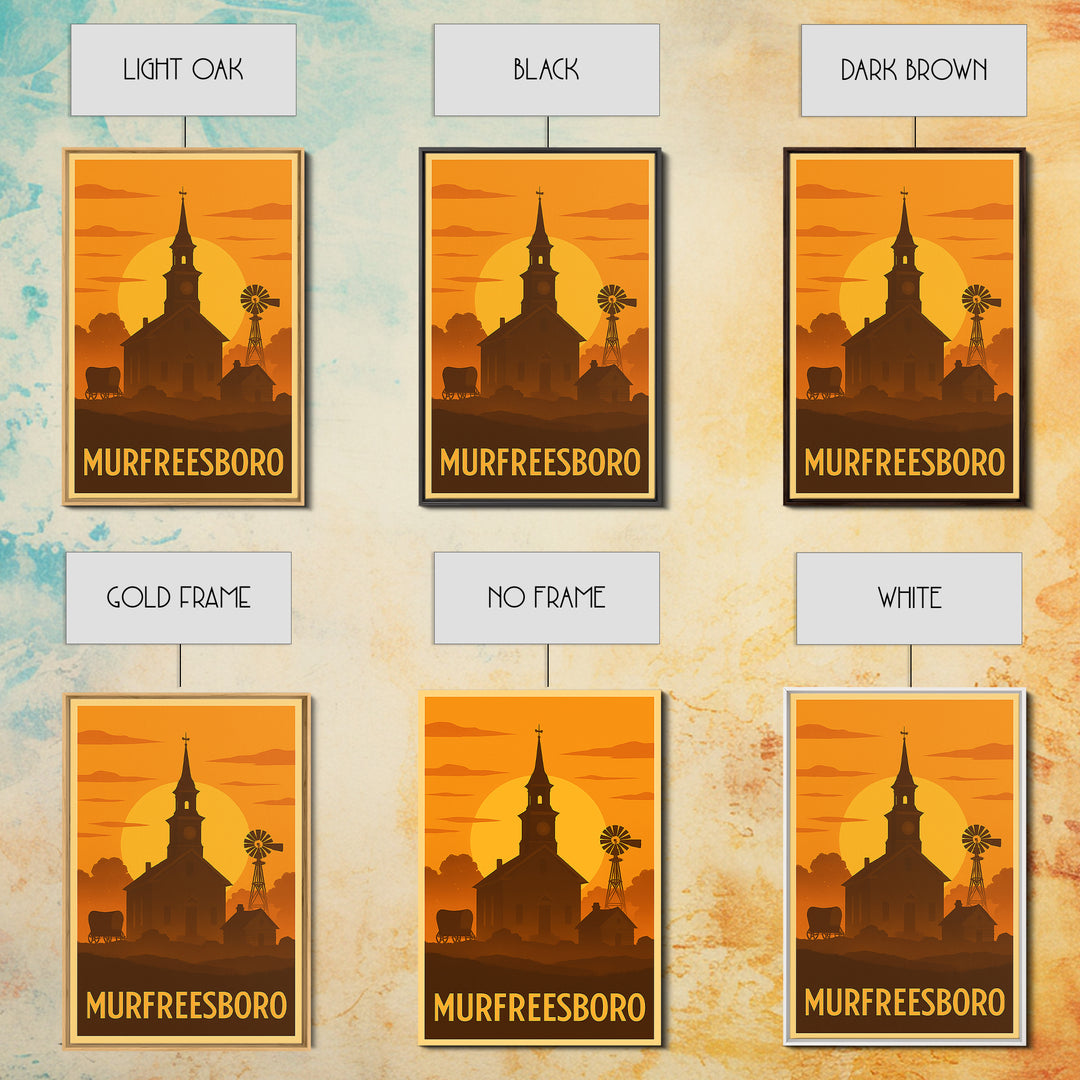 Murfreesboro Travel Poster, Canvas Print, Golden Travel Poster Art, Murfreesboro City Art, Vintage Travel Print, Living Room Wall Art