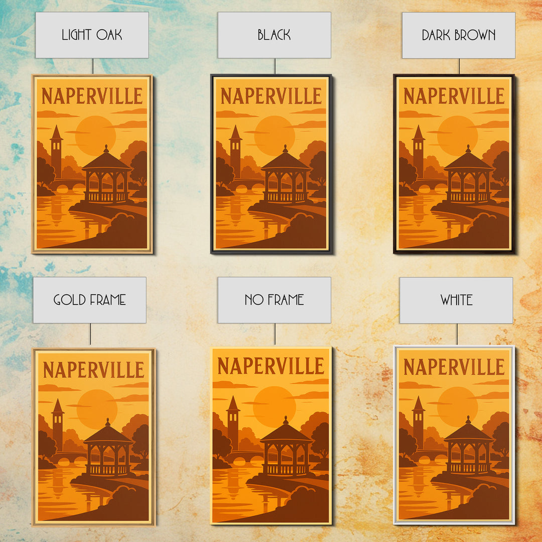 Naperville Illinois Travel Poster, Canvas Print, Golden Travel Poster Art, Naperville City Art, Gift For Travelers, Vintage Travel Art