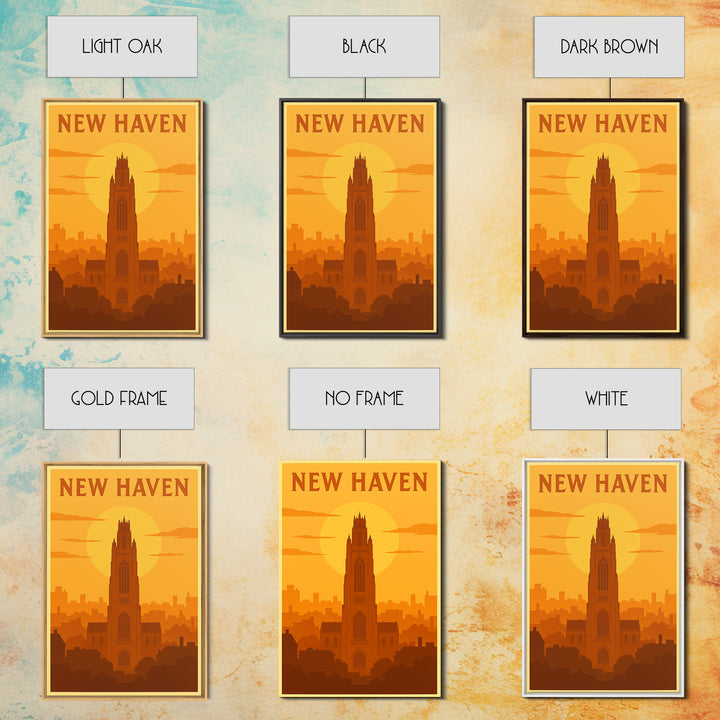New Haven Connecticut Travel Poster, Framed Canvas Print, Gold Art Deco Poster Art, New Haven City Art, Travel Wall Art, Vintage City Poster