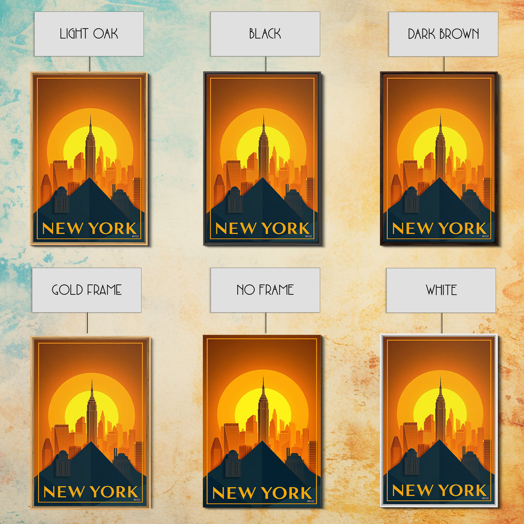 New York City New York Travel Poster, Canvas Print, Gold Art Deco Poster Art, New York Wall Art, Wall Art, Watercolor Skyline Art