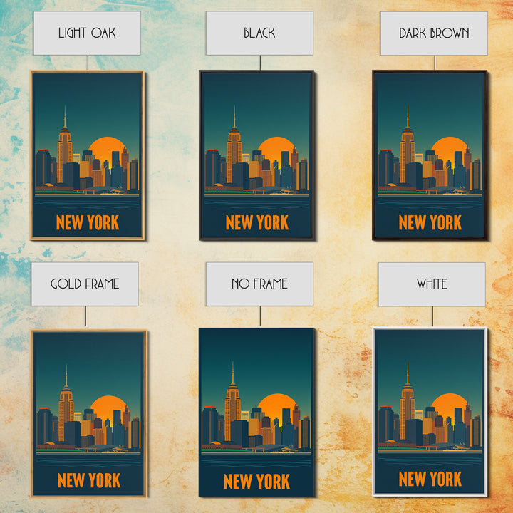 New York Travel Poster, Framed Canvas Print, Gold Art Deco Poster Art, New York Art Print, City Illustration, City Art Print, Home Decor