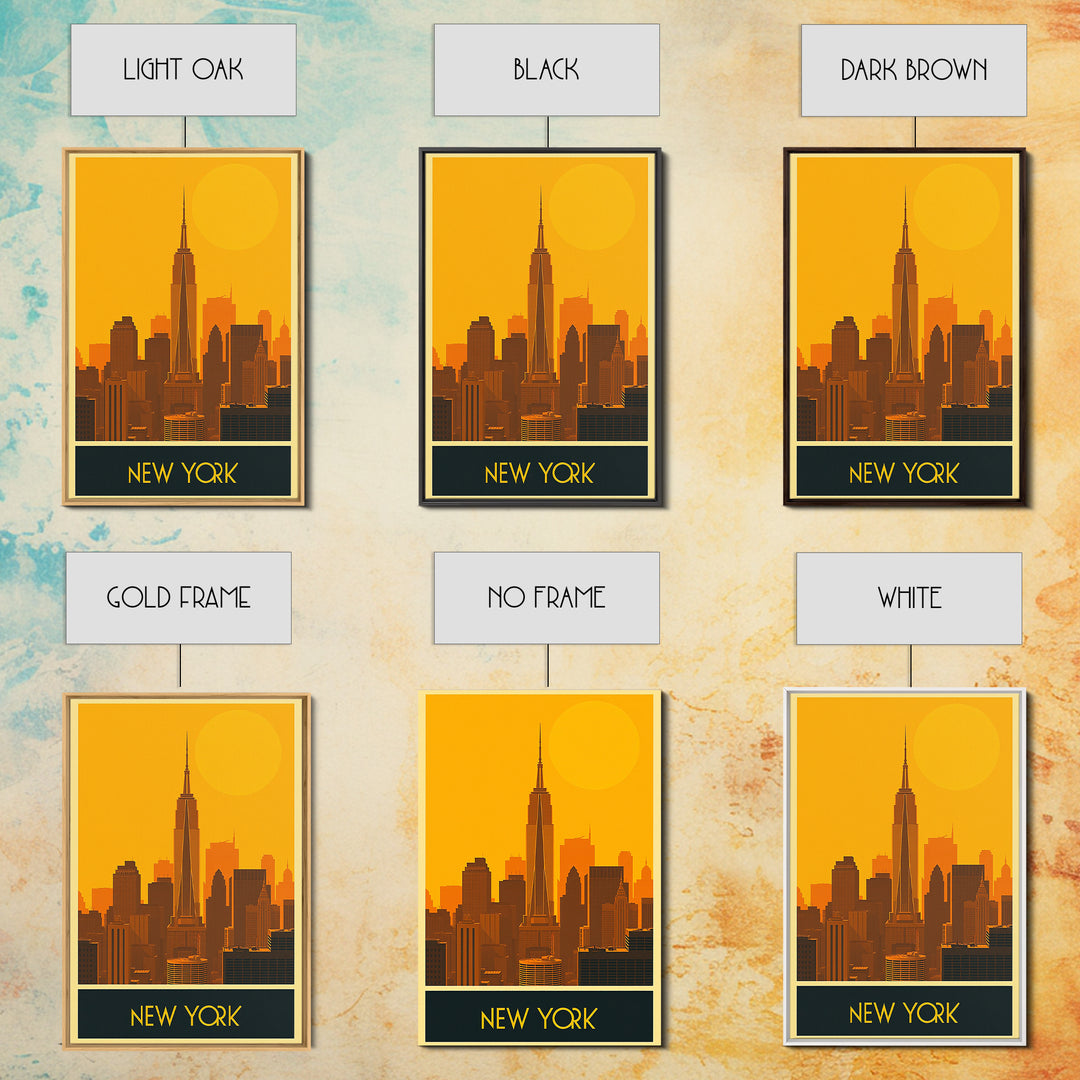New York Travel Poster, Framed Canvas Print, Gold Art Deco Poster Art, New York Travel Art, City Art Print, Vintage City Poster