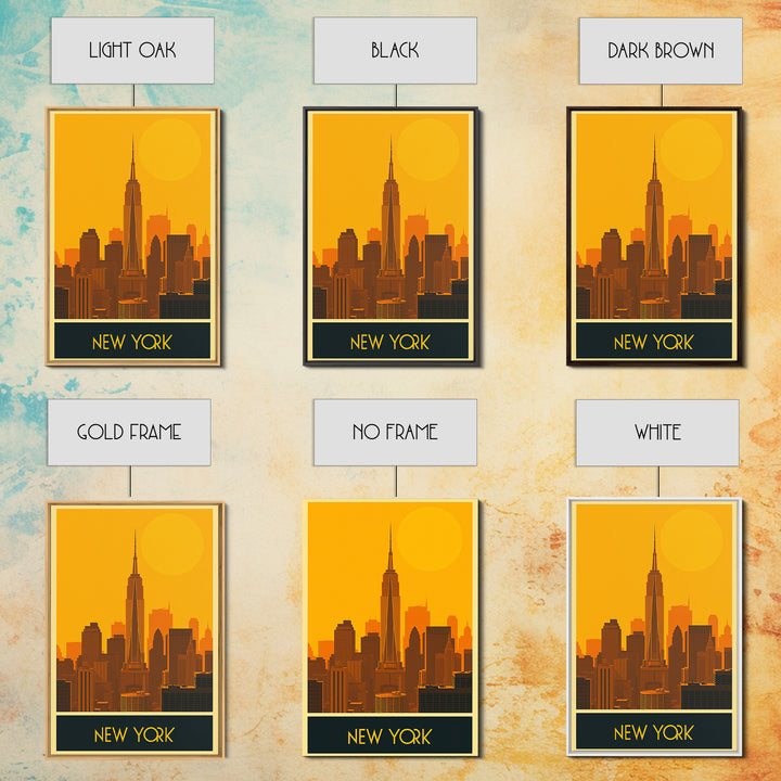 New York Travel Poster, Framed Canvas Print, Gold Art Deco Poster Art, New York Travel Art, City Art Print, Vintage City Poster