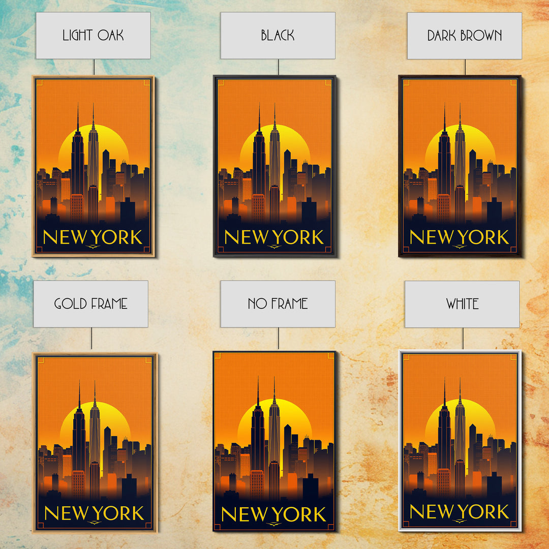 New York Travel Poster, Canvas Print, Gold Art Deco Poster Art, New York City Art, Travel Poster Set, Fine Art Print, Watercolor Cityscape
