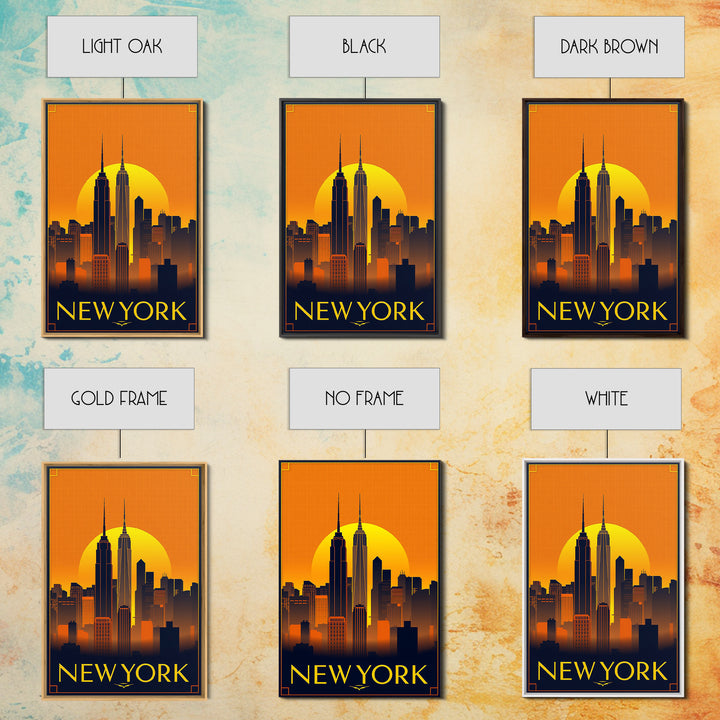 New York Travel Poster, Canvas Print, Gold Art Deco Poster Art, New York City Art, Travel Poster Set, Fine Art Print, Watercolor Cityscape