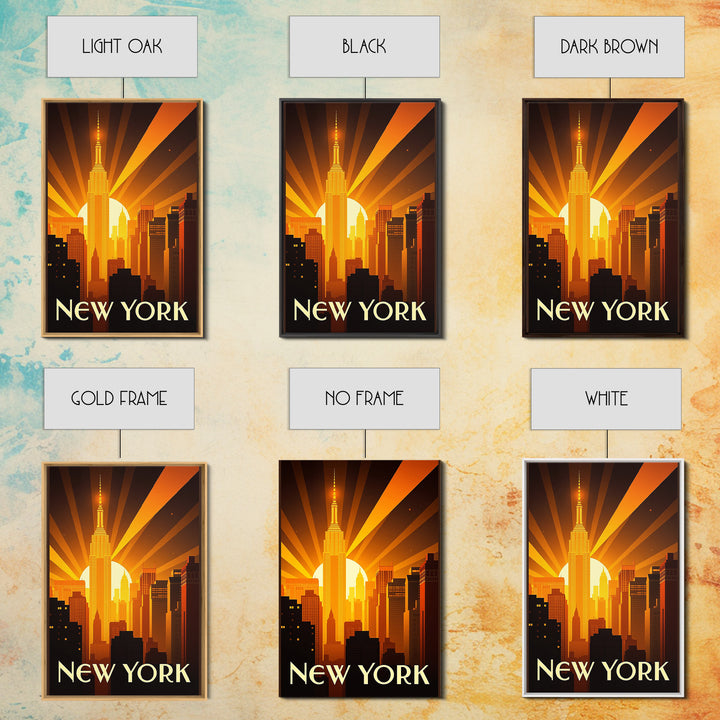 New York Travel Poster, Framed Canvas Print, Golden Travel Poster Art, New York Wall Art, Vintage Travel Art, Vintage City Poster