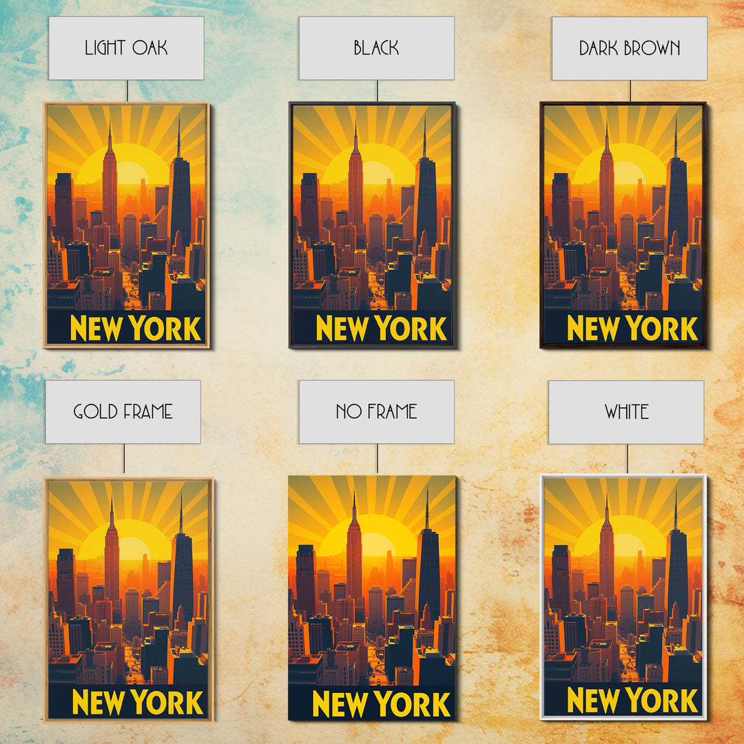 New York Travel Poster, Canvas Print, Golden Travel Poster Art, New York Art Print, Retro Travel Print, Wanderlust Decor, Travel Poster Set
