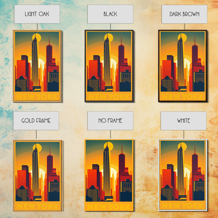 New York Travel Poster, Framed Canvas Print, Golden Travel Poster Art, New York Art Print, Vintage City Art, City Illustration