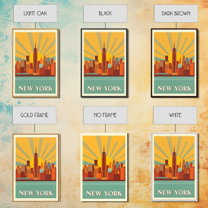 New York Travel Poster, Framed Canvas Print, Vintage Deco Wall Art, New York Poster Print, City Travel Prints, Travel Art Print