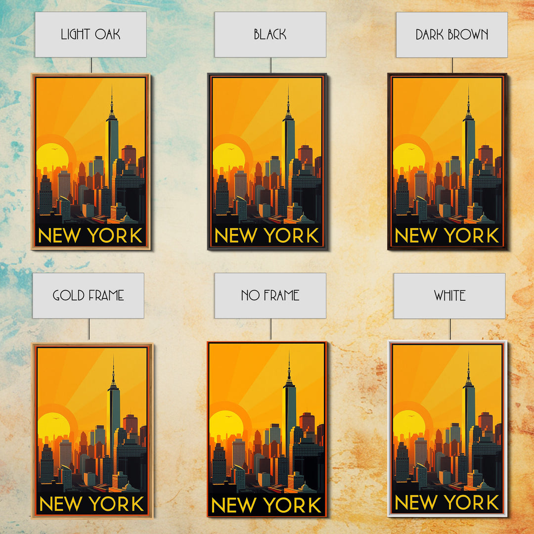 New York Travel Poster, Canvas Print, Warm Sunset Silhouette Art, New York Poster Print, Fine Art Print, Travel Wall Art, Travel Wall Decor