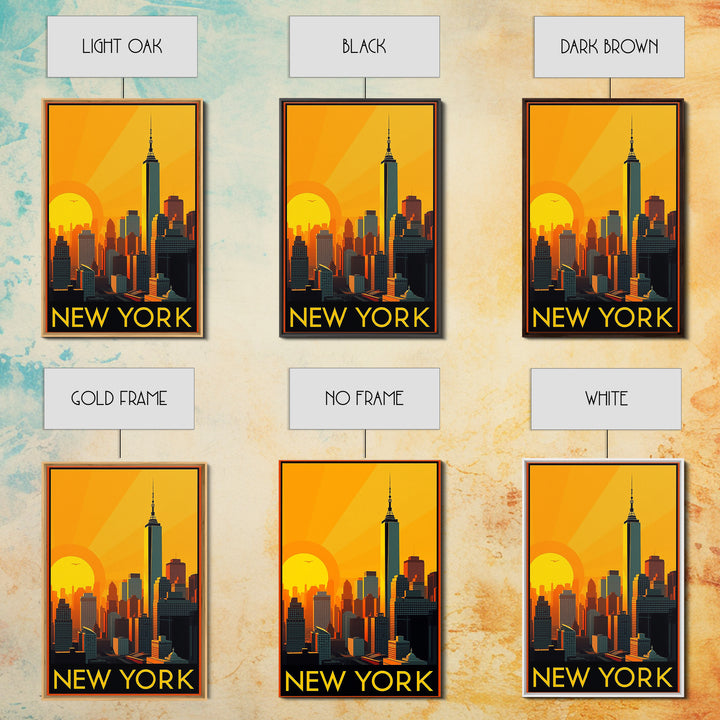 New York Travel Poster, Canvas Print, Warm Sunset Silhouette Art, New York Poster Print, Fine Art Print, Travel Wall Art, Travel Wall Decor