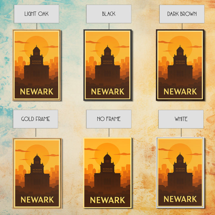 Newark Travel Poster, Framed Canvas Print, Warm Sunset Silhouette Art, Newark City Art, Home Office Decor, Gift For Travelers, Design 2
