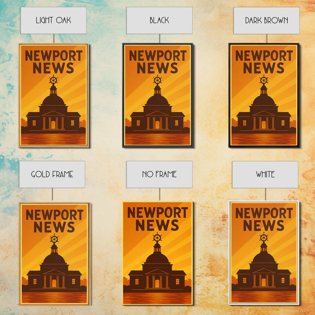 Newport News Virginia Travel Poster, Canvas Print, Warm Sunset Silhouette Art, Newport News Art Print, Vintage City Art, Retro Travel Print