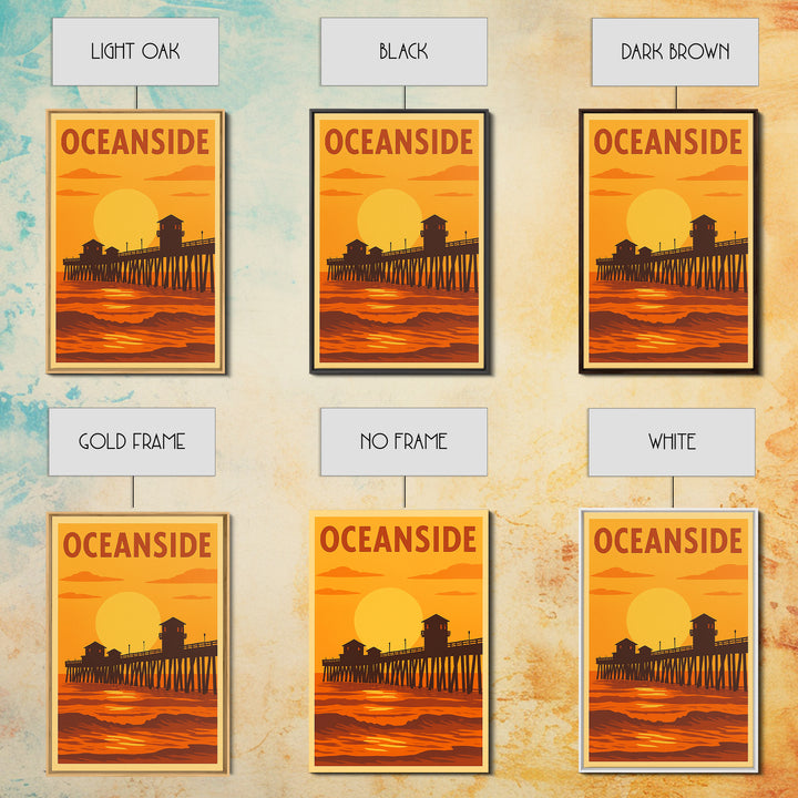 Oceanside California Travel Poster, Canvas Print, Warm Sunset Silhouette Art, Oceanside Poster Print, City Art Print, City Travel Prints