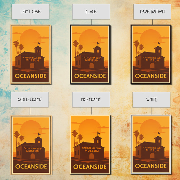 Oceanside Travel Poster, Framed Canvas Print, Warm Sunset Silhouette Art, Oceanside Travel Art, Vintage City Poster, Travel Poster Art