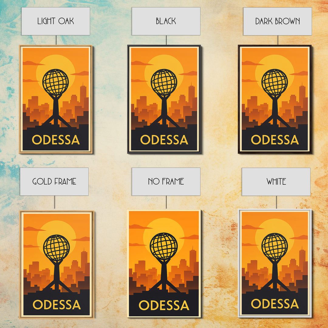 Odessa Travel Poster, Framed Canvas Print, Warm Sunset Silhouette Art, Odessa Poster Print, City Travel Prints, Retro Travel Print
