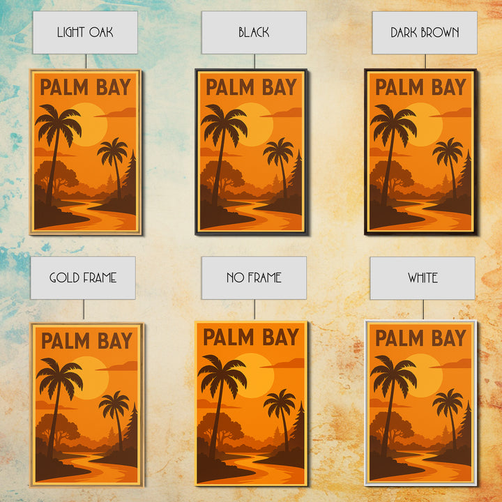 Palm Bay Florida Travel Poster, Framed Canvas Print, Golden Travel Poster Art, Palm Bay Art Print, Vintage City Art, Travel Poster Art