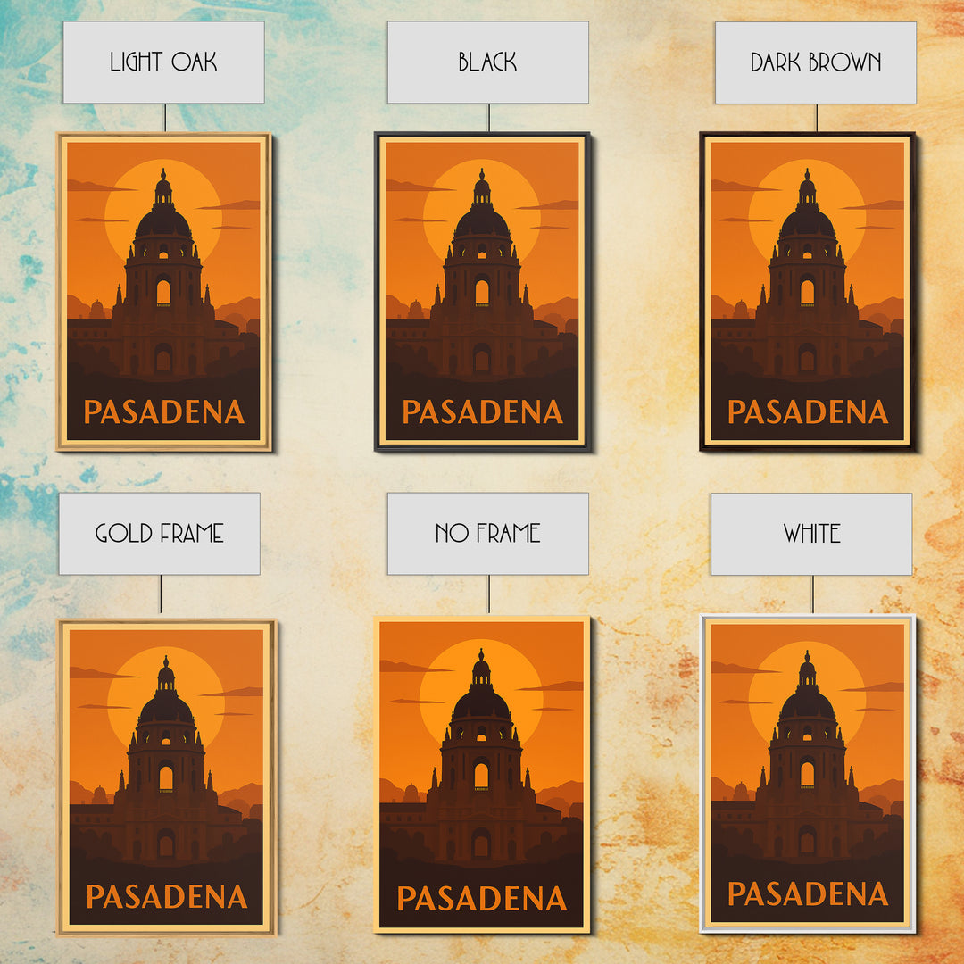 Pasadena Travel Poster, Framed Canvas Print, Golden Travel Poster Art, Pasadena Art Print, City Travel Prints, Retro Travel Print