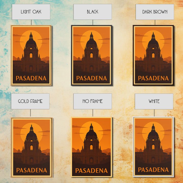 Pasadena Travel Poster, Framed Canvas Print, Golden Travel Poster Art, Pasadena Art Print, City Travel Prints, Retro Travel Print