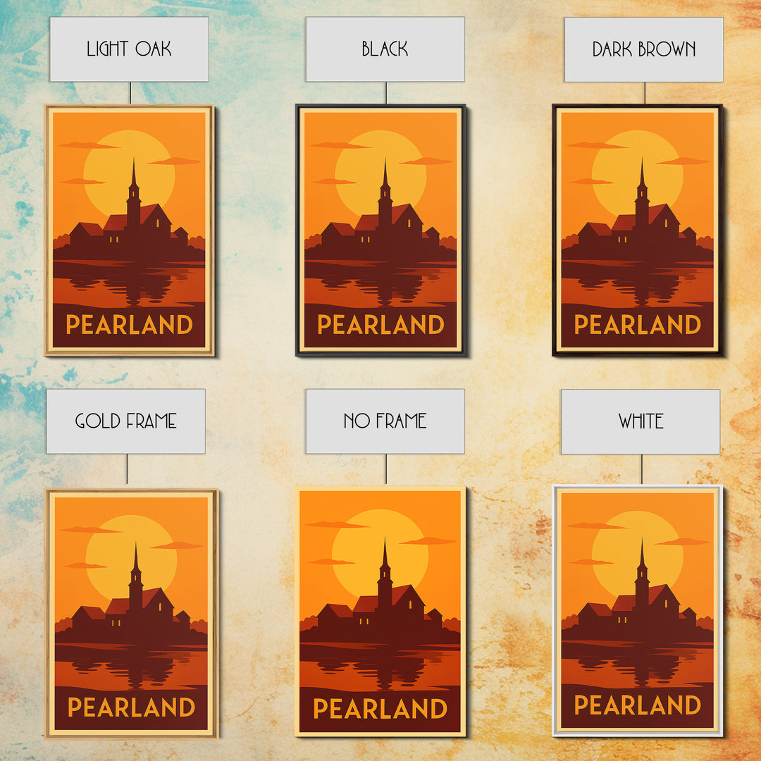 Pearland Travel Poster, Framed Canvas Print, Golden Travel Poster Art, Pearland Wall Art, Travel Poster Set, Travel Art Print, Design 2