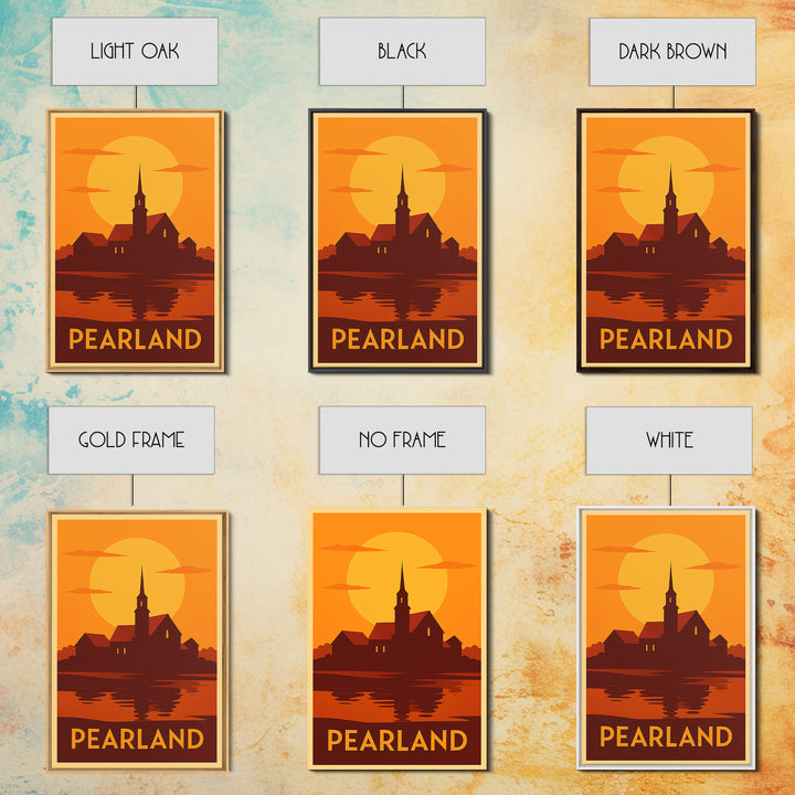 Pearland Travel Poster, Framed Canvas Print, Golden Travel Poster Art, Pearland Wall Art, Travel Poster Set, Travel Art Print, Design 2