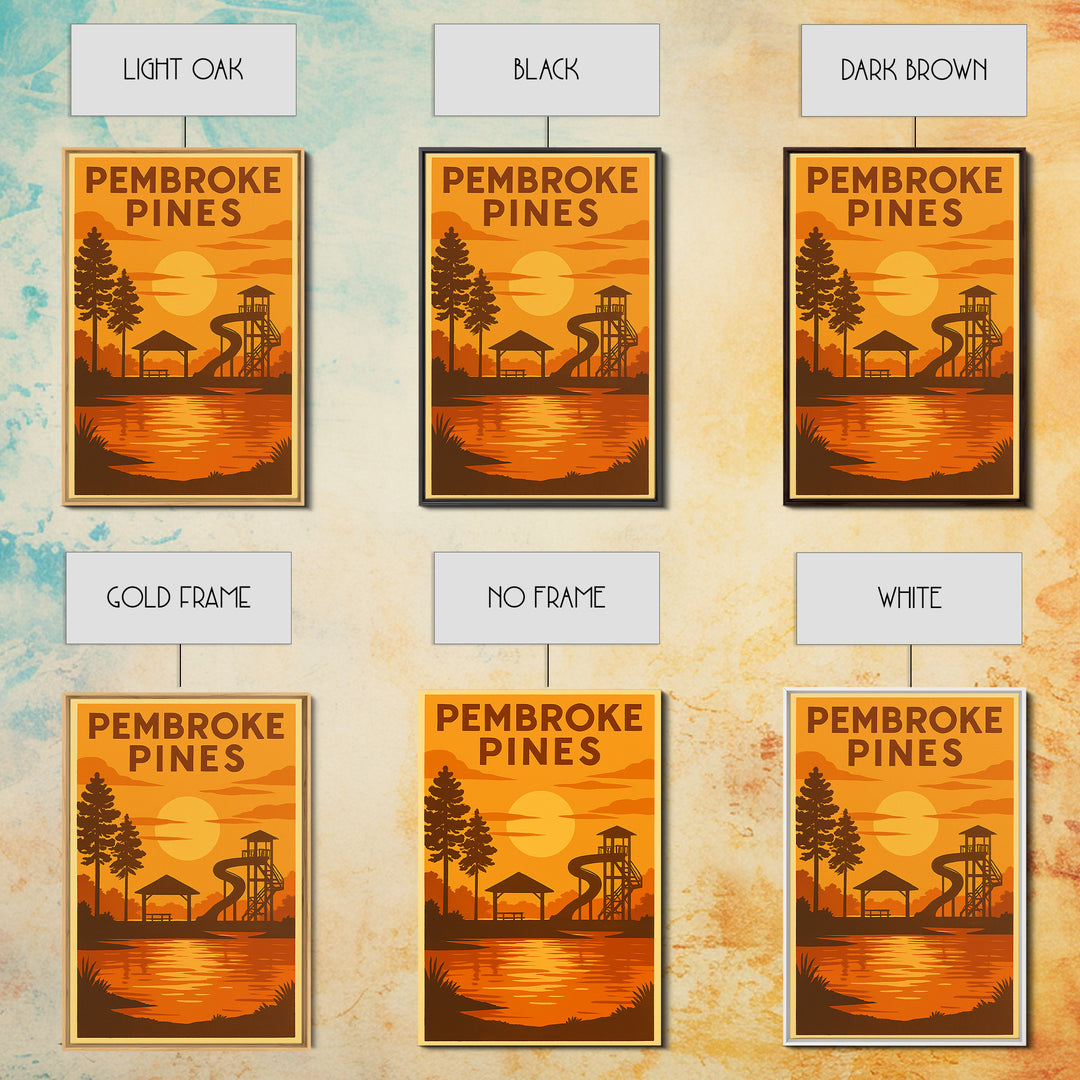 Pembroke Pines Florida Travel Poster, Canvas Print, Warm Sunset Silhouette Art, Pembroke Pines Wall Art, Retro Travel Print, City Poster