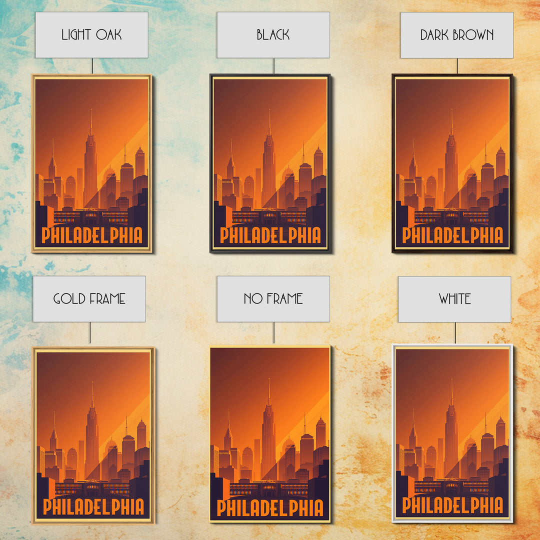 Philadelphia Travel Poster, Canvas Print, Gold Art Deco Poster Art, Philadelphia Art Print, Living Room Wall Art, Vintage Travel Print