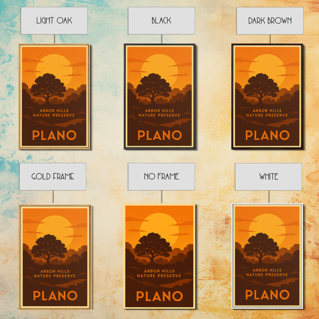 Plano Travel Poster, Framed Canvas Print, Golden Travel Poster Art, Plano Poster Print, Travel Wall Decor, Living Room Wall Art