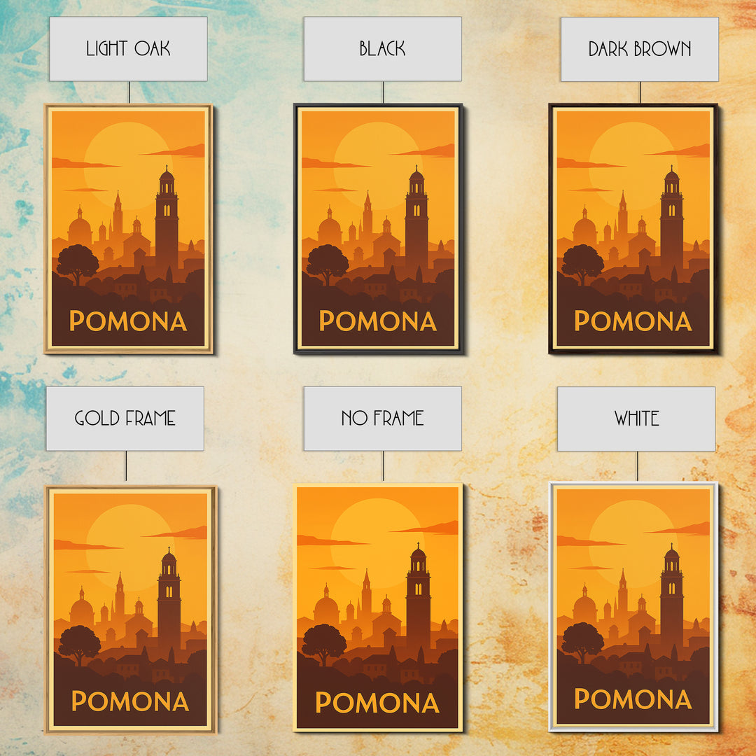 Pomona Travel Poster, Canvas Print, Gold Art Deco Poster Art, Pomona Poster Print, Mid Century Wall Art, Living Room Wall Art, Design 2