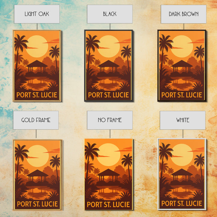 Port St Lucie Travel Poster, Canvas Print, Warm Sunset Silhouette Art, Port St Lucie City Art, City Illustration, City Travel Prints