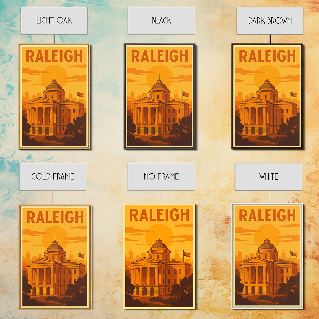 Raleigh North Carolina Travel Poster, Canvas Print, Warm Sunset Silhouette Art, Raleigh City Art, Gift For Travelers, Vintage Travel Art