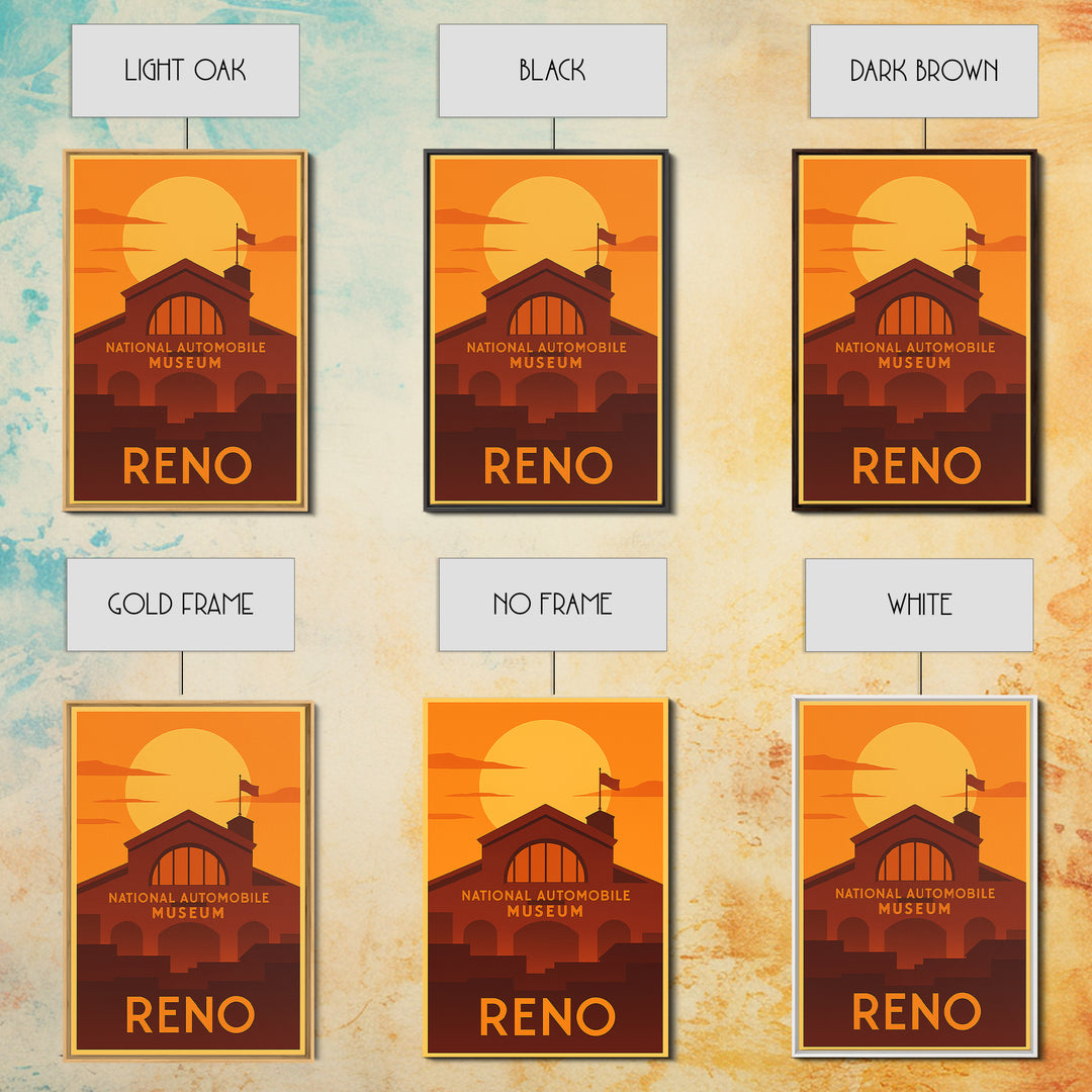 Reno Travel Poster, Canvas Print, Gold Art Deco Poster Art, Reno Travel Art, Travel Art Print, City Travel Prints, Eclectic Wall Decor