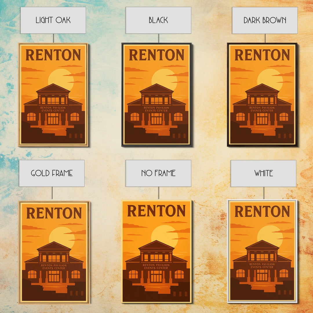 Renton Washington Travel Poster, Canvas Print, Warm Sunset Silhouette Art, Renton Art Print, Modern Wall Decor, Wall Art, Fine Art Print