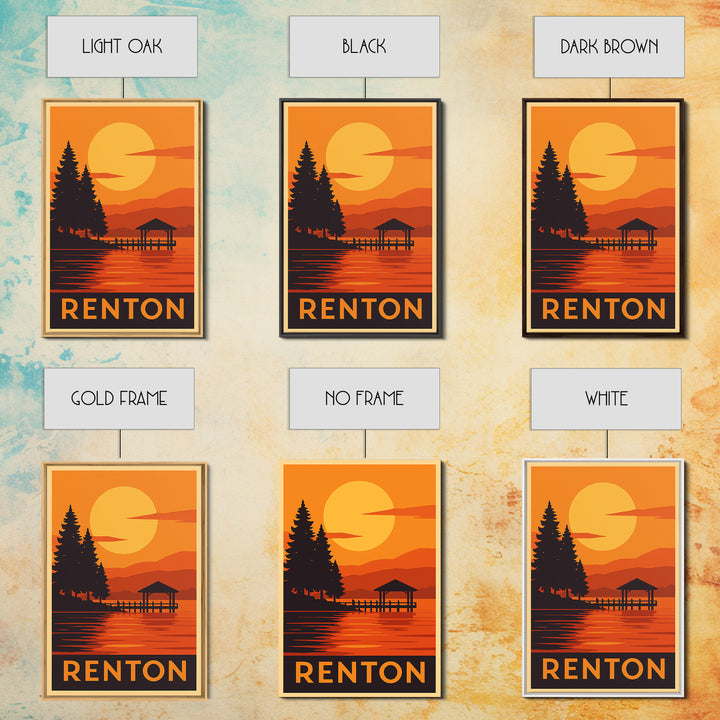 Renton Travel Poster, Canvas Print, Golden Travel Poster Art, Renton Art Print, Travel Art Print, Fine Art Print, Travel Poster Art