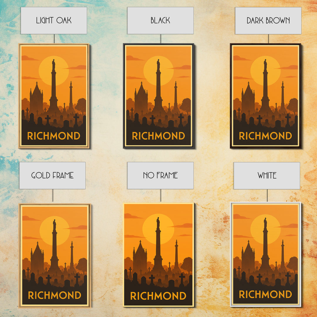 Richmond Travel Poster, Canvas Print, Warm Sunset Silhouette Art, Richmond City Art, Modern Wall Decor, Living Room Wall Art, Design 3