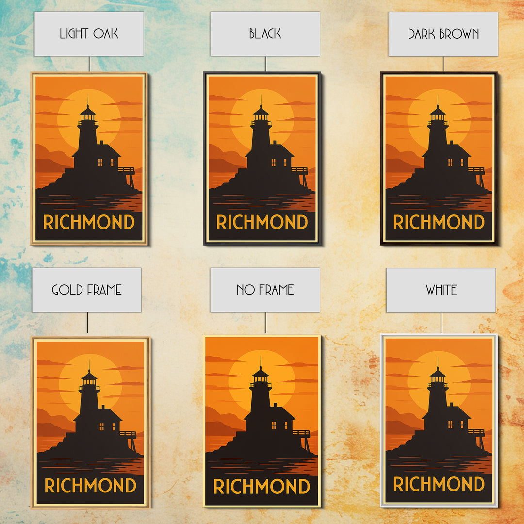 Richmond Travel Poster, Canvas Print, Warm Sunset Silhouette Art, Richmond Art Print, Home Office Decor, Travel Wall Art, Travel Poster Art