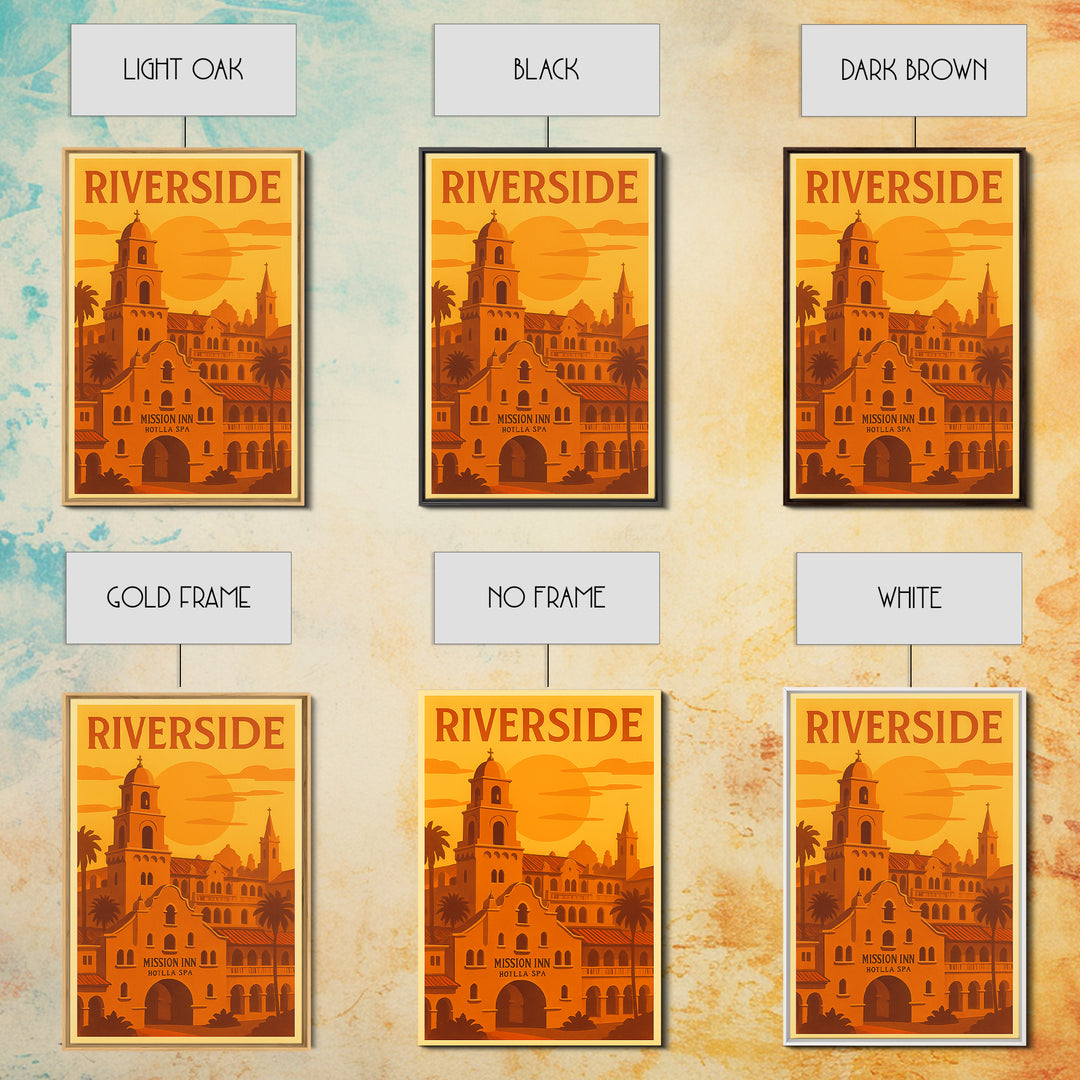 Riverside California Travel Poster, Framed Canvas Print, Golden Travel Poster Art, Riverside City Art, Living Room Wall Art, Travel Wall Art