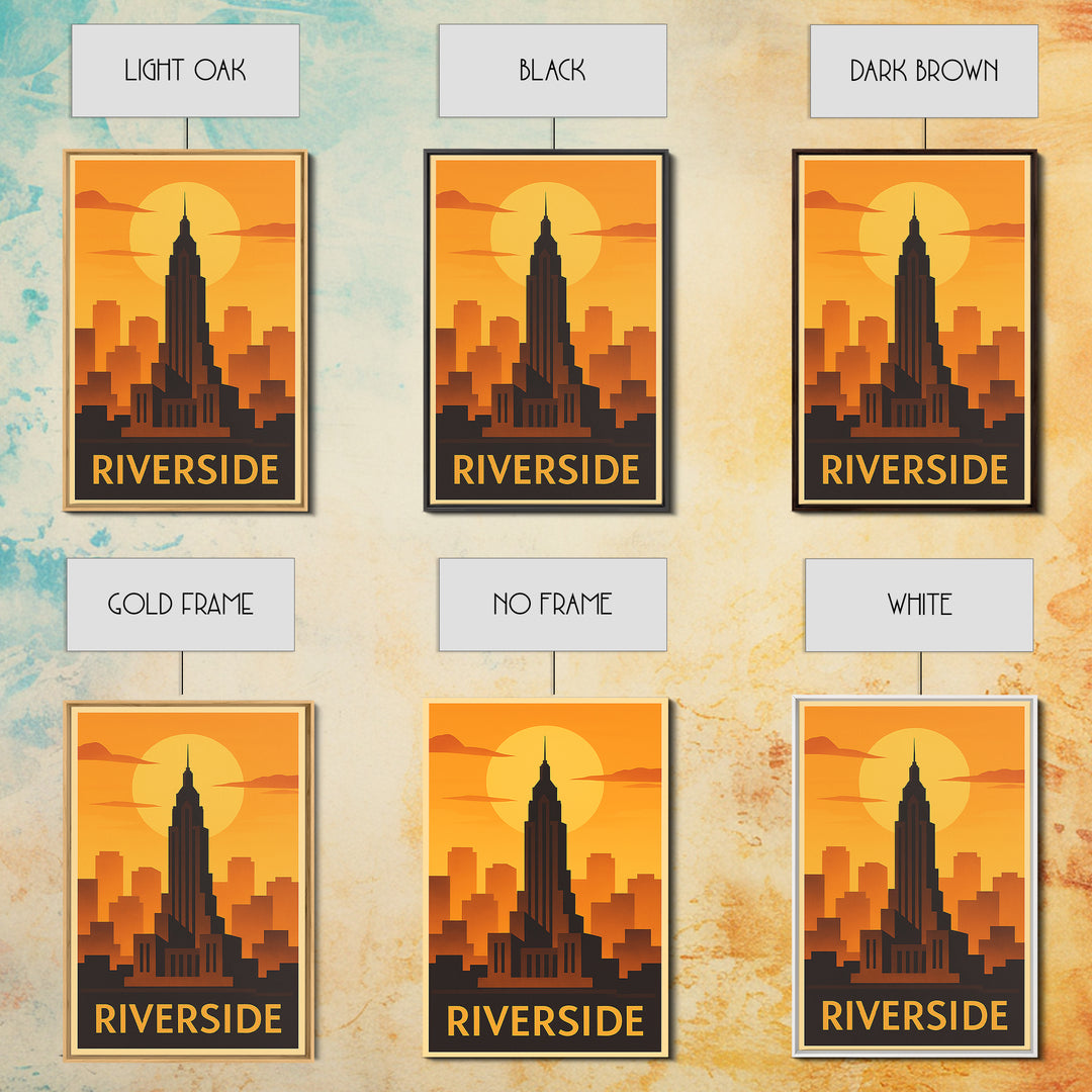 Riverside Travel Poster, Canvas Print, Warm Sunset Silhouette Art, Riverside Art Print, Modern Wall Decor, Travel Art Print, Home Decor