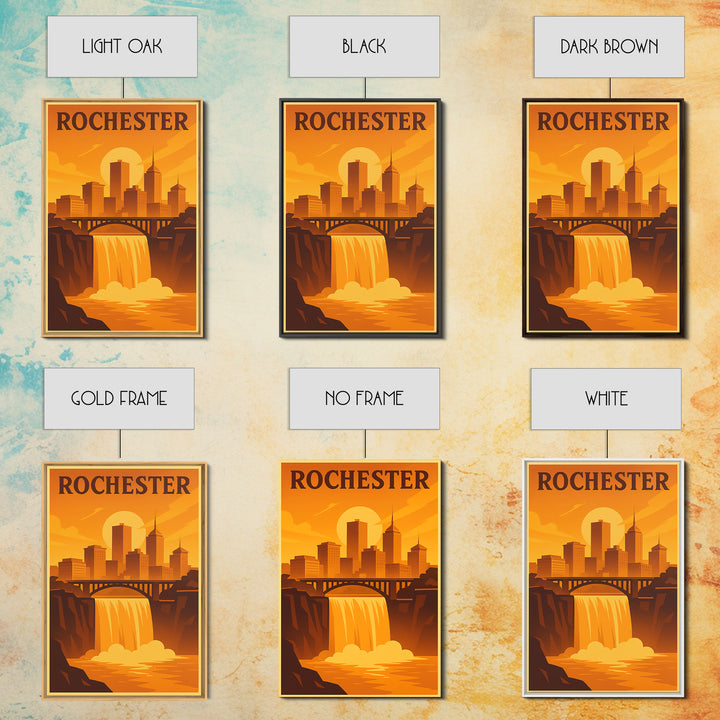 Rochester New York Travel Poster, Canvas Print, Warm Sunset Silhouette Art, Rochester Wall Art, Poster Art, City Illustration, Retro Poster