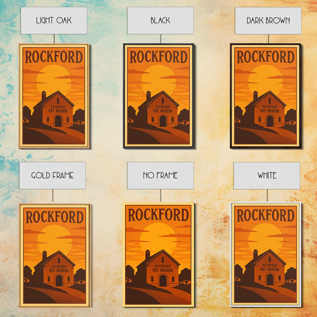 Rockford Illinois Travel Poster, Framed Canvas Print, Gold Art Deco Poster Art, Rockford City Art, City Illustration, Vintage City Poster