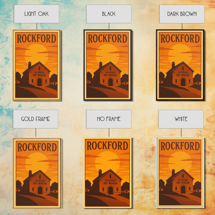 Rockford Illinois Travel Poster, Framed Canvas Print, Gold Art Deco Poster Art, Rockford City Art, City Illustration, Vintage City Poster