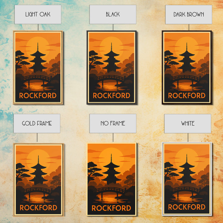Rockford Travel Poster, Framed Canvas Print, Golden Travel Poster Art, Rockford City Art, Mid Century Wall Art, Travel Poster Set