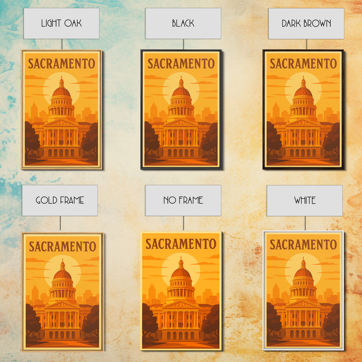 Sacramento California Travel Poster, Canvas Print, Golden Travel Poster Art, Sacramento Travel Art, Wall Art, Watercolor Downtown Skyline