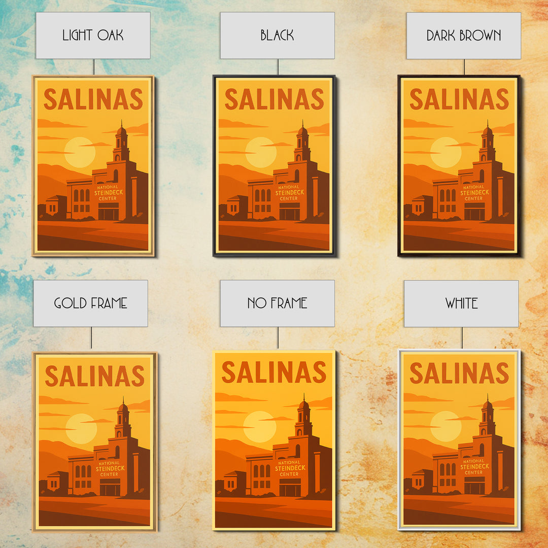 Salinas California Travel Poster, Framed Canvas Print, Gold Art Deco Poster Art, Salinas Art Print, Vintage City Poster, City Travel Prints