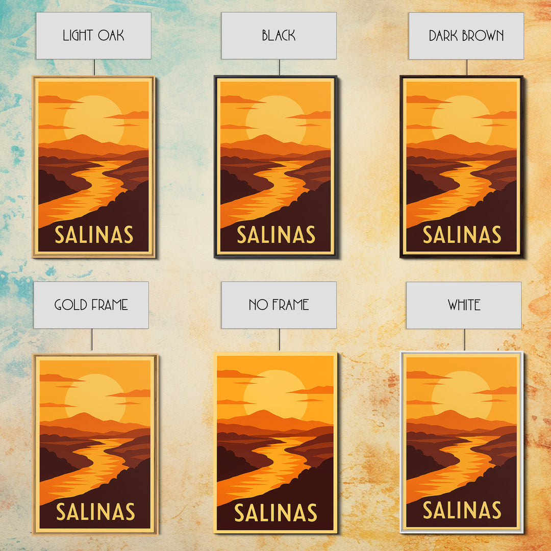 Salinas Travel Poster, Framed Canvas Print, Golden Travel Poster Art, Salinas Poster Print, City Illustration, Vintage City Art