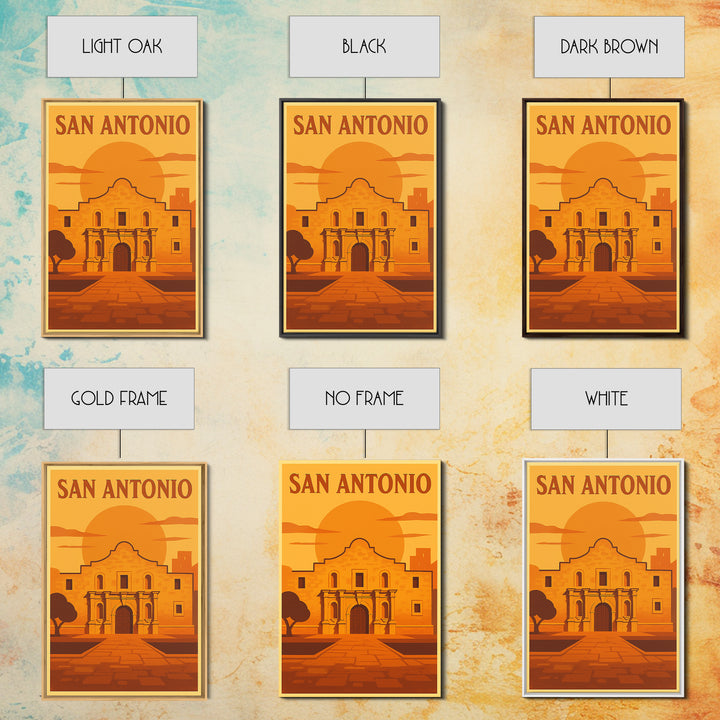 San Antonio Texas Travel Poster, Canvas Print, Warm Sunset Silhouette Art, San Antonio Travel Art, Travel Poster Art, Vintage City Art