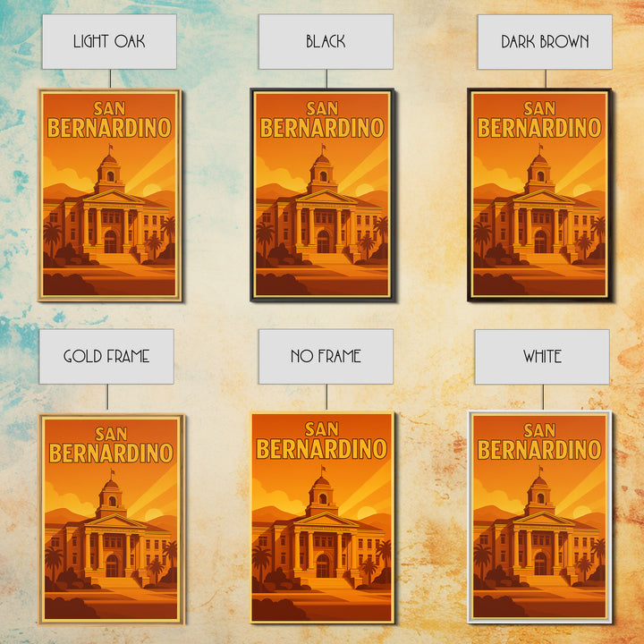 San Bernardino California Travel Poster, Canvas Print, Warm Sunset Silhouette Art, San Bernardino Wall Art, Vintage City Art