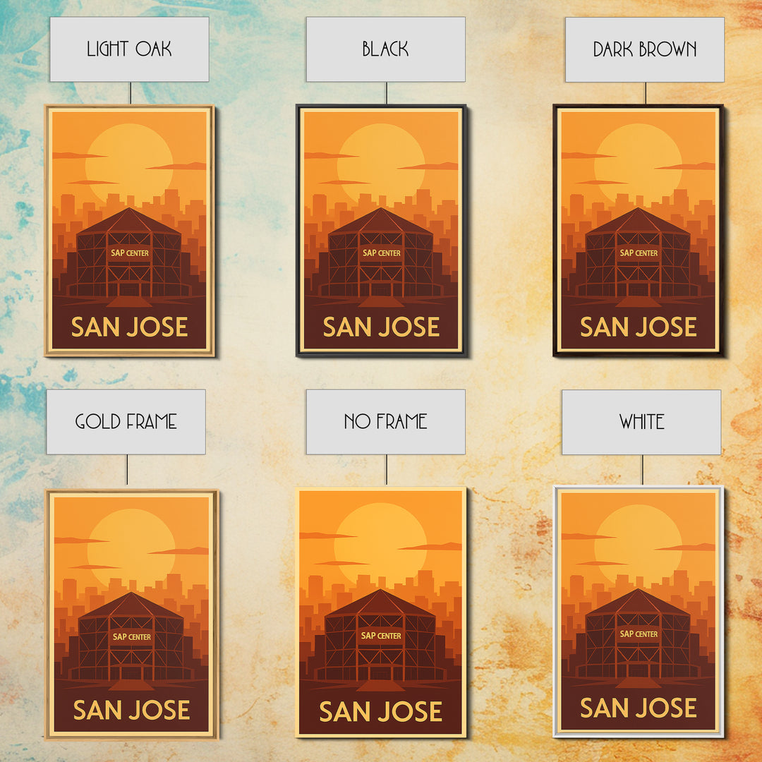 San Jose Travel Poster, Framed Canvas Print, Gold Art Deco Poster Art, San Jose Travel Art, Travel Poster Set, Home Office Decor