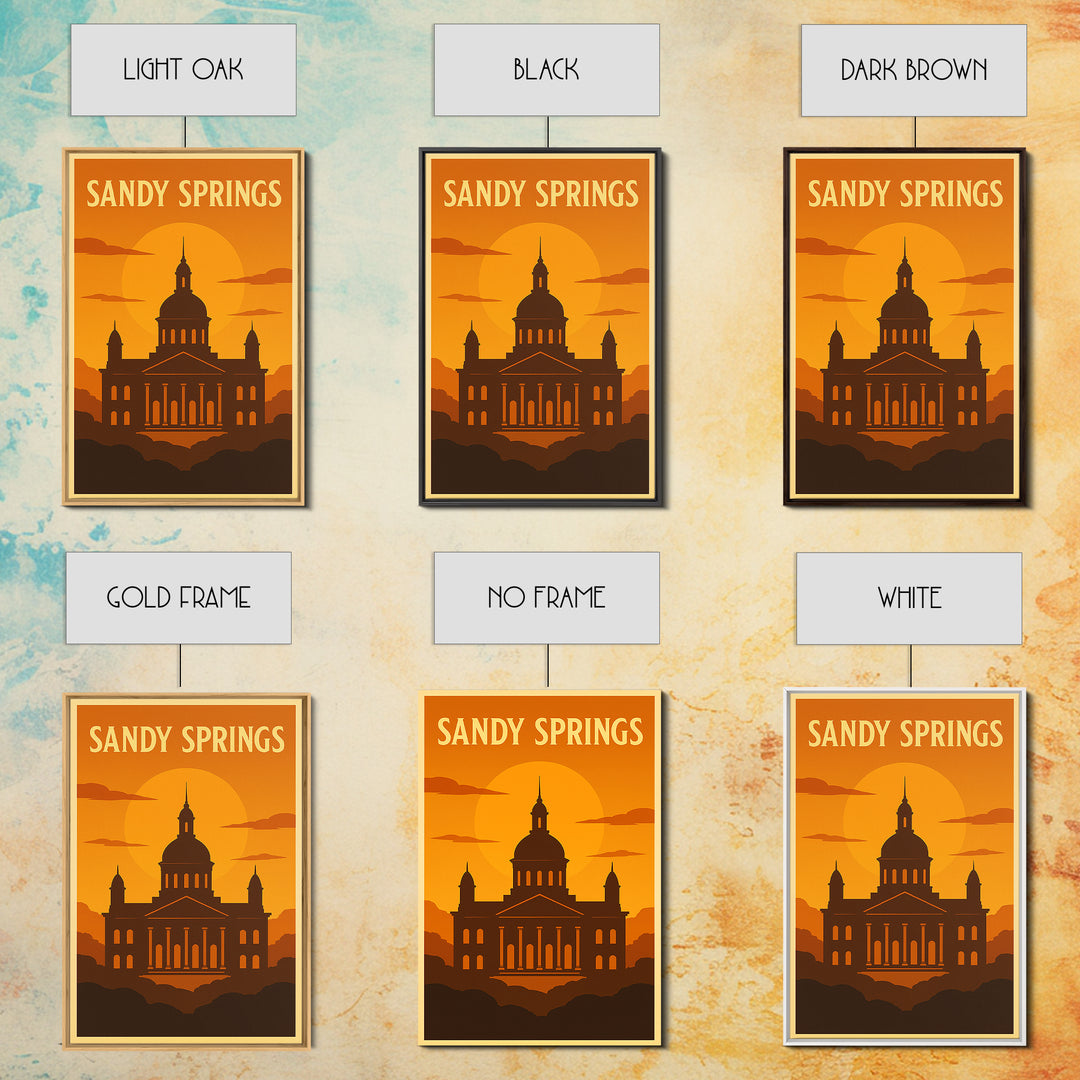 Sandy Springs Georgia Travel Poster, Canvas Print, Warm Sunset Silhouette Art, Sandy Springs Wall Art, Travel Poster Set, City Poster
